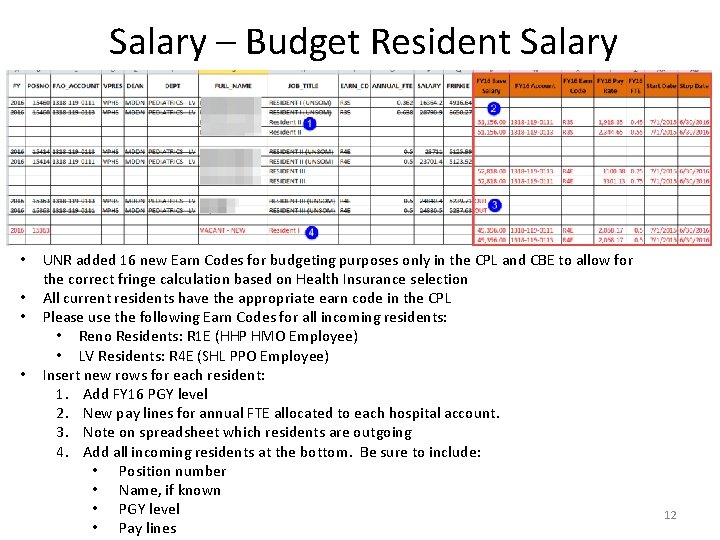 Salary – Budget Resident Salary • • UNR added 16 new Earn Codes for