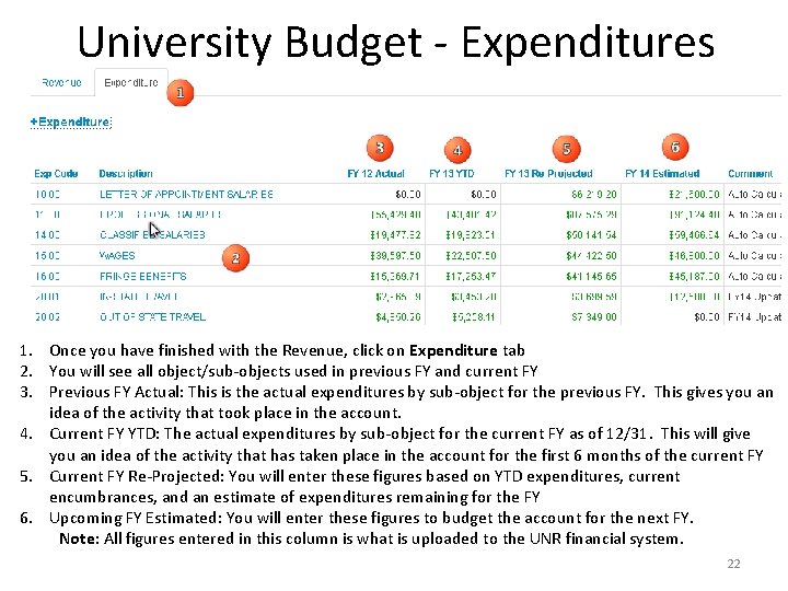 University Budget - Expenditures 1. Once you have finished with the Revenue, click on