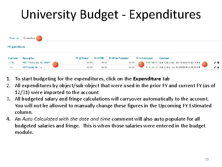 University Budget - Expenditures 1. To start budgeting for the expenditures, click on the
