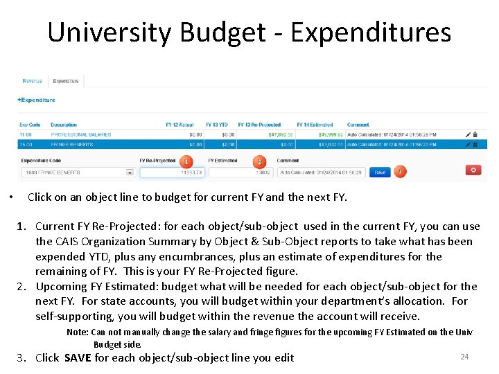University Budget - Expenditures • Click on an object line to budget for current