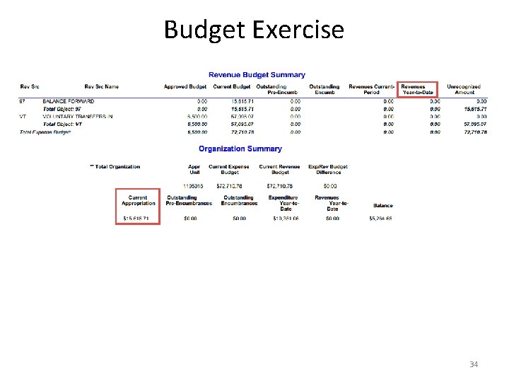 Budget Exercise 34 