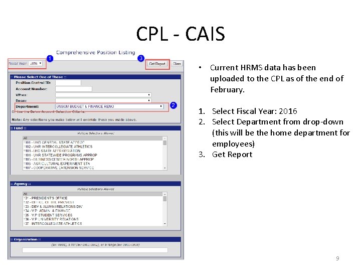 CPL - CAIS • Current HRMS data has been uploaded to the CPL as