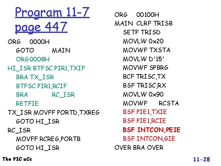 Program 11 -7 page 447 ORG 0000 H GOTO MAIN ORG 0008 H HI_ISR