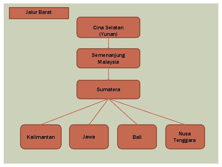 Jalur Barat Cina Selatan (Yunan) Semenanjung Malaysia Sumatera Kalimantan Jawa Bali Nusa Tenggara 