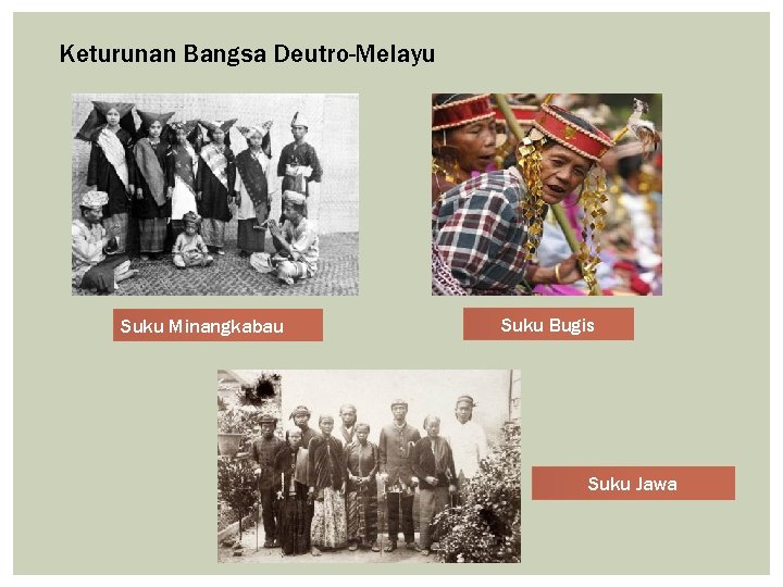 Keturunan Bangsa Deutro-Melayu Suku Minangkabau Suku Bugis Suku Jawa 