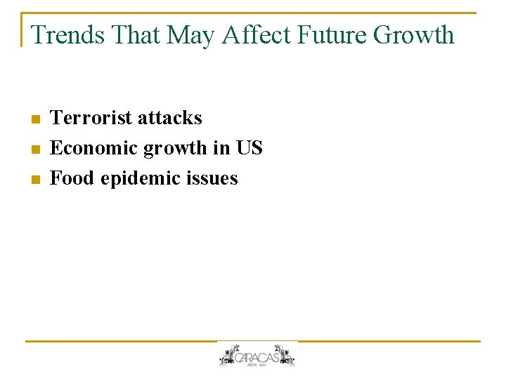 Trends That May Affect Future Growth n n n Terrorist attacks Economic growth in Trends That May Affect Future Growth n n n Terrorist attacks Economic growth in