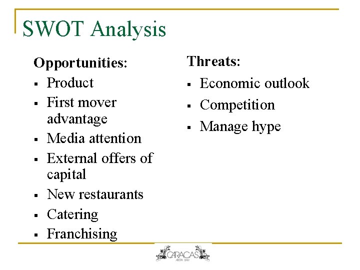 SWOT Analysis Opportunities: § Product § First mover advantage § Media attention § External SWOT Analysis Opportunities: § Product § First mover advantage § Media attention § External