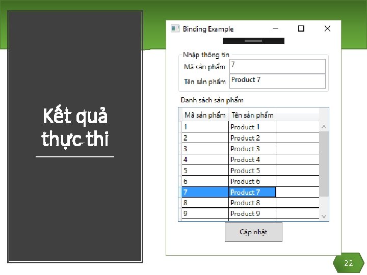 Kết quả thực thi 22 