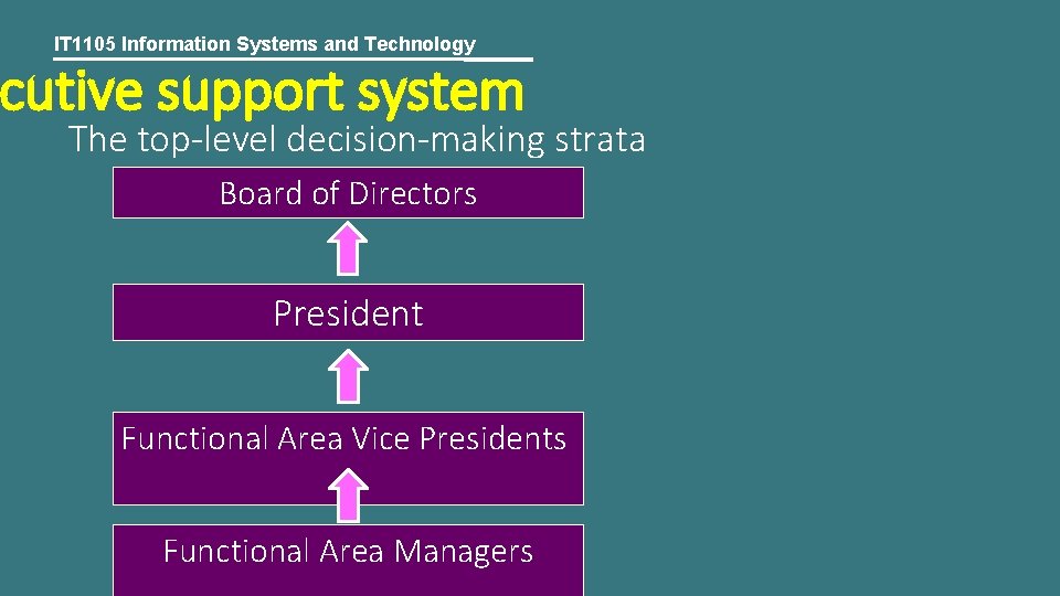 IT 1105 Information Systems and Technology cutive support system The top-level decision-making strata Board