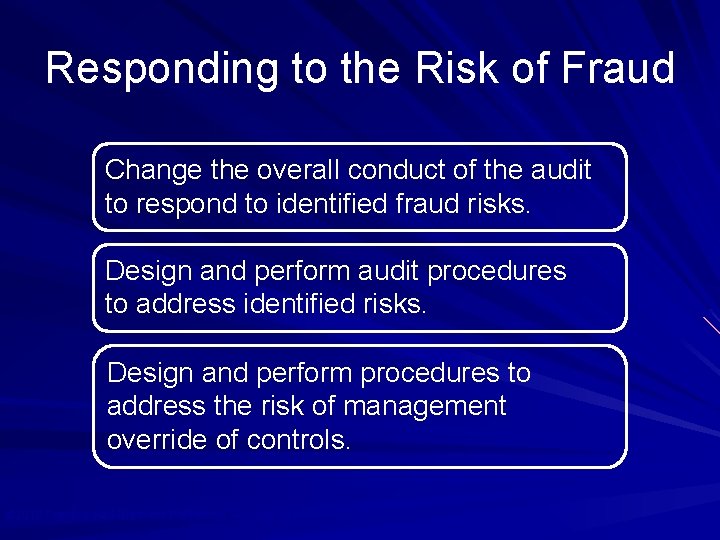 Responding to the Risk of Fraud Change the overall conduct of the audit to