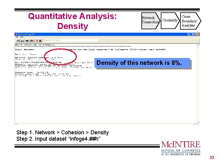 Quantitative Analysis: Density Network Connection Centrality Cross Boundary Analysis Density of this network is