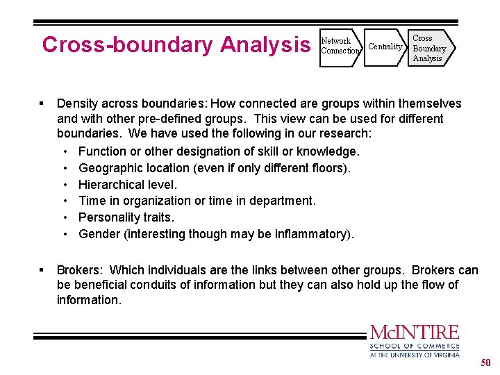 Cross-boundary Analysis Network Connection Centrality Cross Boundary Analysis § Density across boundaries: How connected