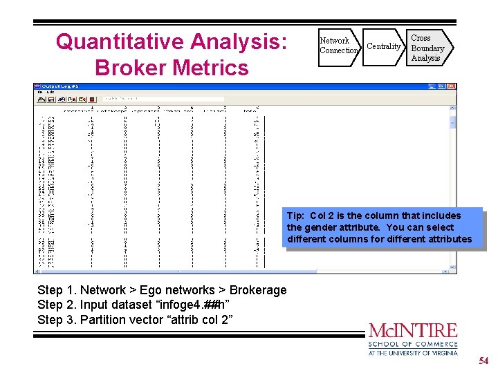 Quantitative Analysis: Broker Metrics Network Connection Centrality Cross Boundary Analysis Tip: Col 2 is