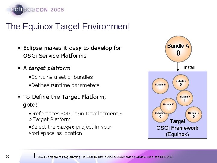 The Equinox Target Environment Bundle A {} § Eclipse makes it easy to develop