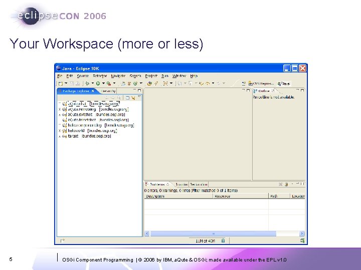 Your Workspace (more or less) 5 OSGi Component Programming | © 2006 by IBM,