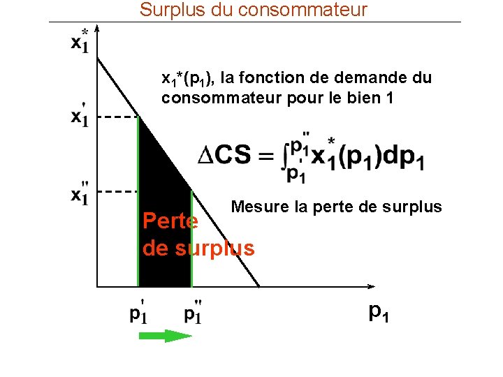 Surplus du consommateur x 1*(p 1), la fonction de demande du consommateur pour le