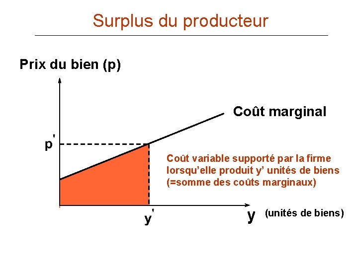 Surplus du producteur Prix du bien (p) Coût marginal Coût variable supporté par la
