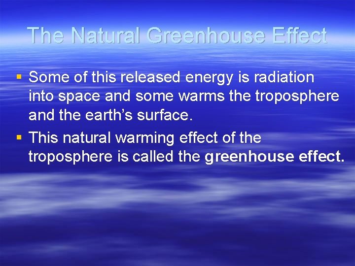 The Natural Greenhouse Effect § Some of this released energy is radiation into space