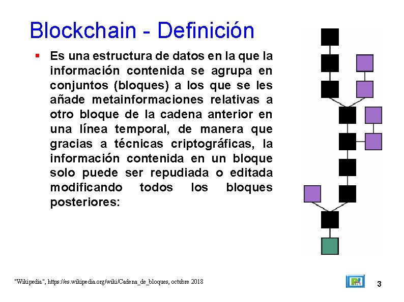 Blockchain - Definición Es una estructura de datos en la que la información contenida