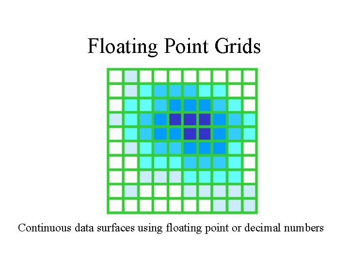 Floating Point Grids Continuous data surfaces using floating point or decimal numbers 