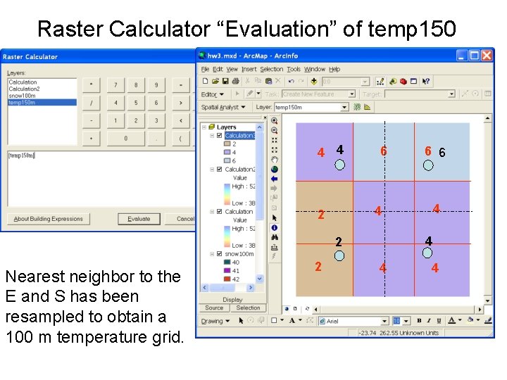 Raster Calculator “Evaluation” of temp 150 4 4 6 4 2 Nearest neighbor to