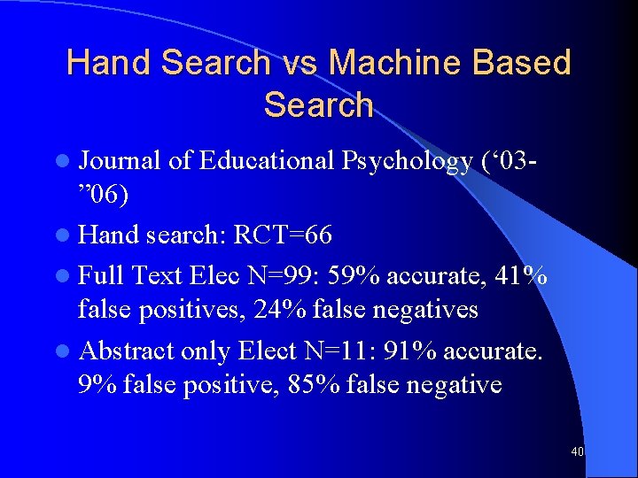 Hand Search vs Machine Based Search l Journal of Educational Psychology (‘ 03 -