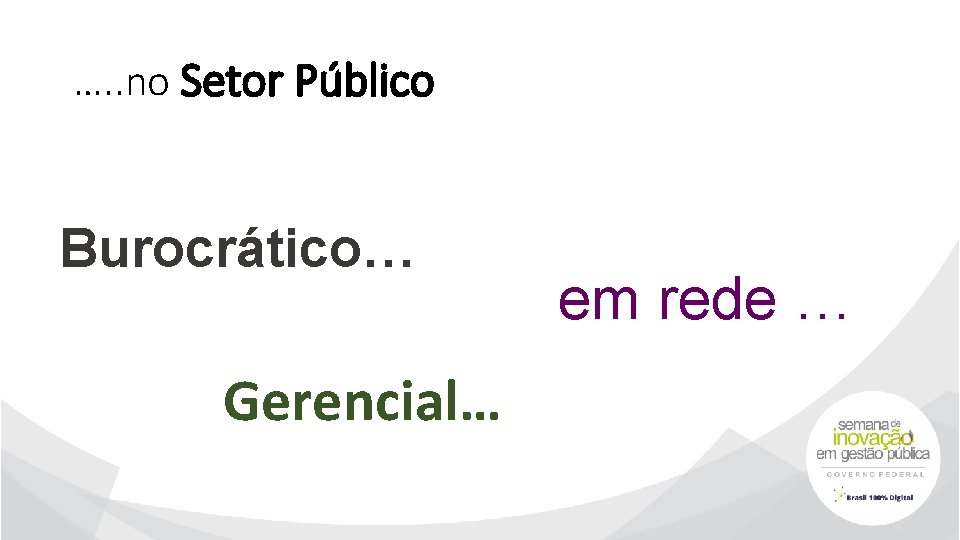 …. . no Setor Público Burocrático… Gerencial… em rede … 