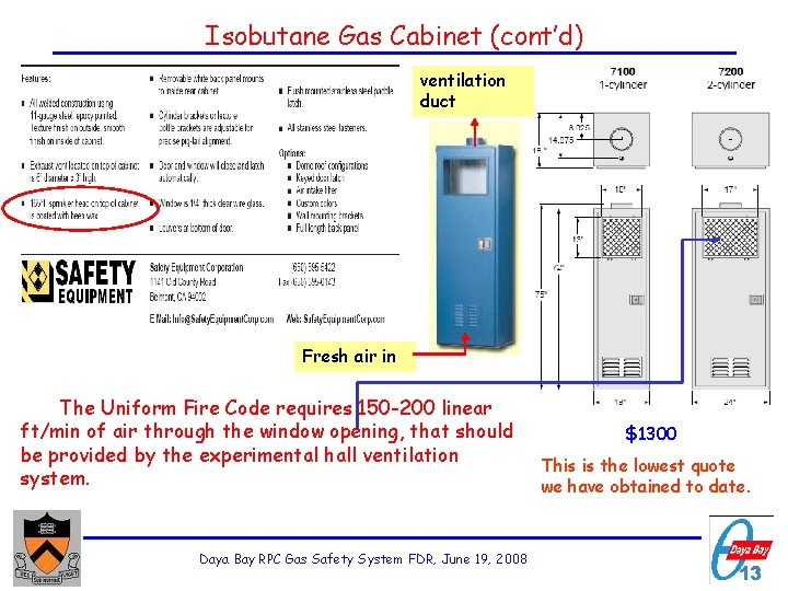 Isobutane Gas Cabinet (cont’d) ventilation duct Fresh air in The Uniform Fire Code requires