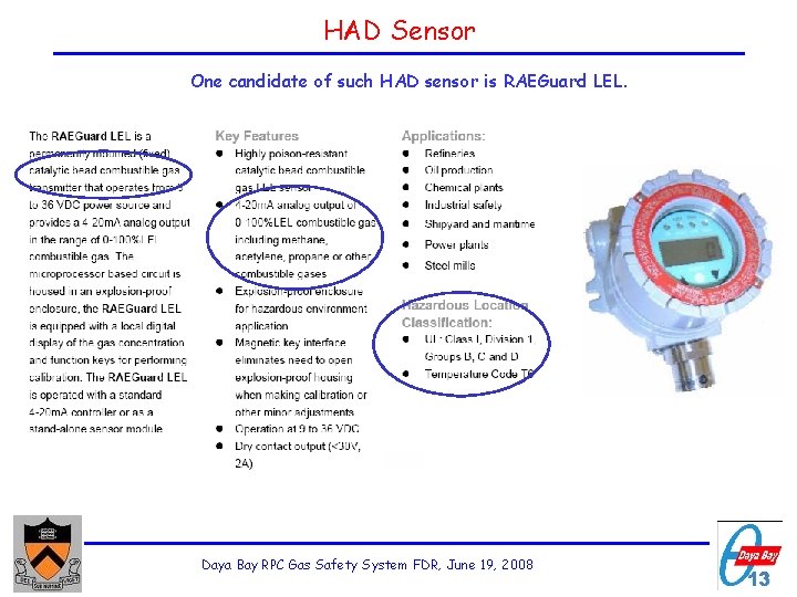 HAD Sensor One candidate of such HAD sensor is RAEGuard LEL. Daya Bay RPC