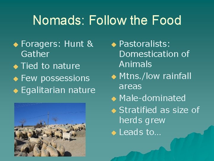 Nomads: Follow the Food Foragers: Hunt & Gather u Tied to nature u Few