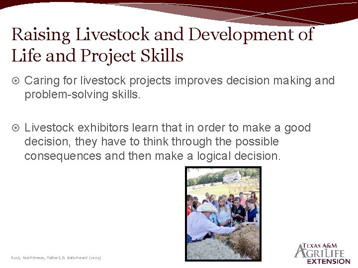 Raising Livestock and Development of Life and Project Skills Caring for livestock projects improves