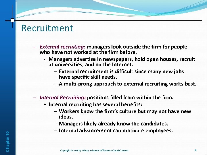Recruitment Chapter 10 – External recruiting: managers look outside the firm for people who