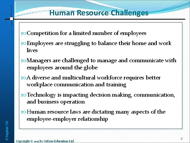 Human Resource Challenges Competition for a limited number of employees Employees are struggling to