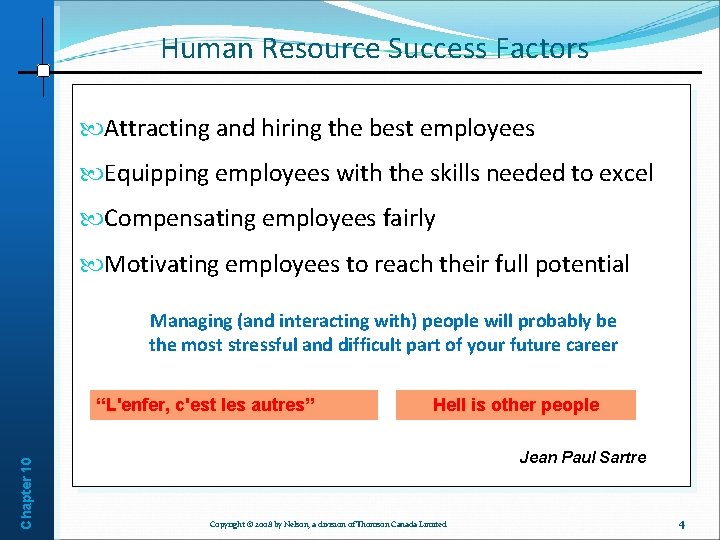 Human Resource Success Factors Attracting and hiring the best employees Equipping employees with the