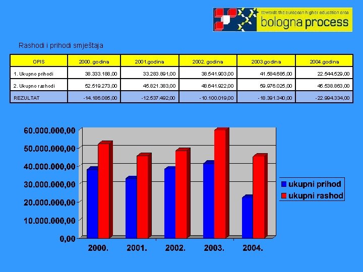 Rashodi i prihodi smještaja OPIS 2000. godina 2001. godina 2002. godina 2003. godina 2004.