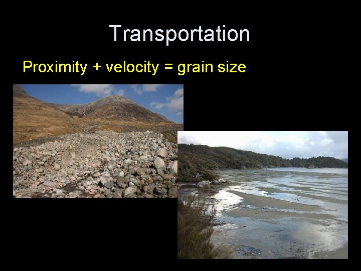 Transportation Proximity + velocity = grain size 