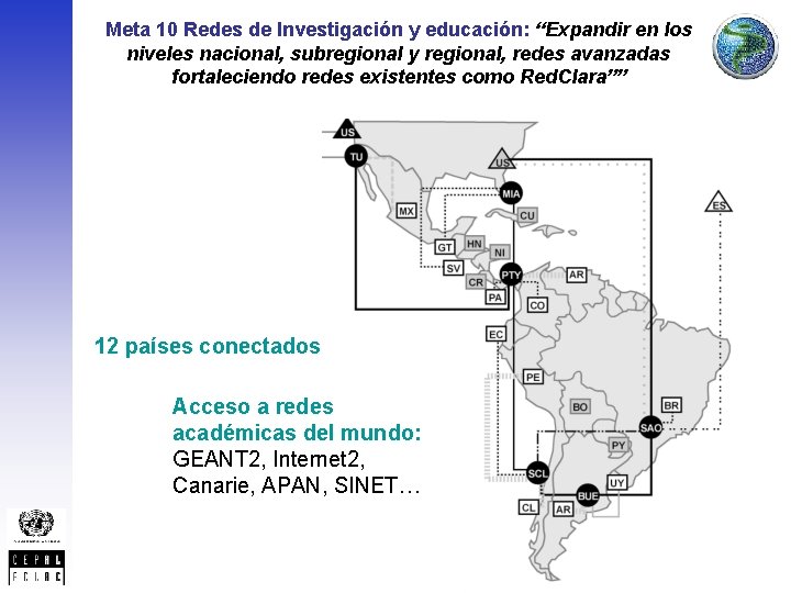 Meta 10 Redes de Investigación y educación: “Expandir en los niveles nacional, subregional y