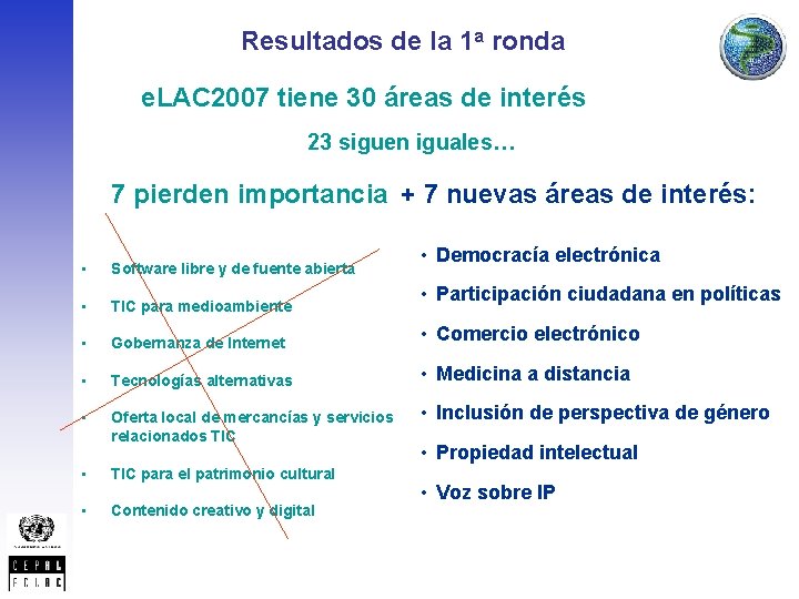 Resultados de la 1 a ronda e. LAC 2007 tiene 30 áreas de interés