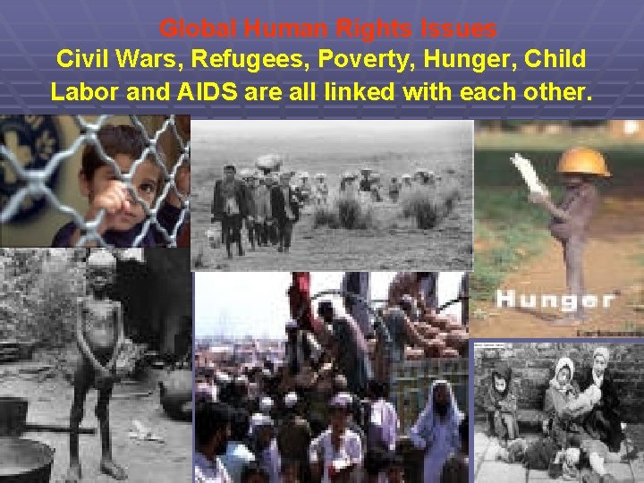 Global Human Rights Issues Civil Wars, Refugees, Poverty, Hunger, Child Labor and AIDS are