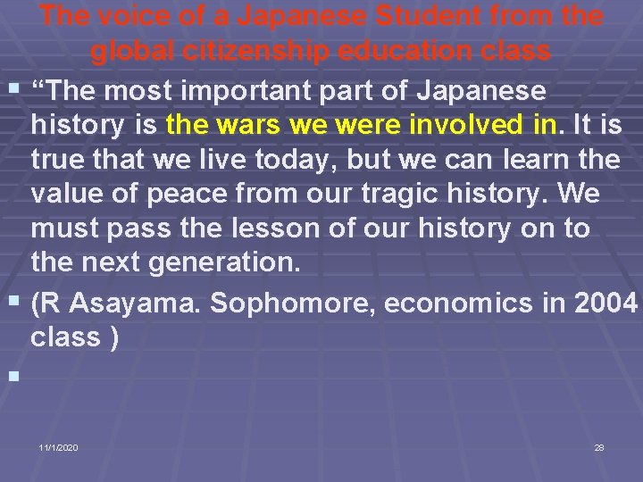 The voice of a Japanese Student from the global citizenship education class § “The