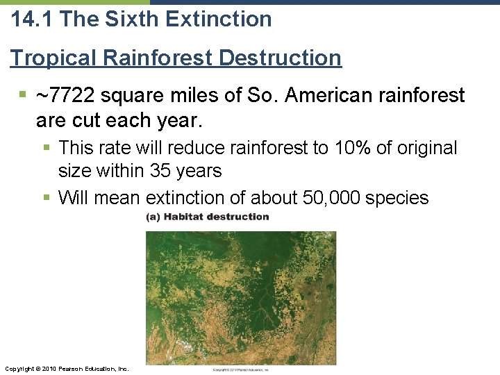 14. 1 The Sixth Extinction Tropical Rainforest Destruction § ~7722 square miles of So.