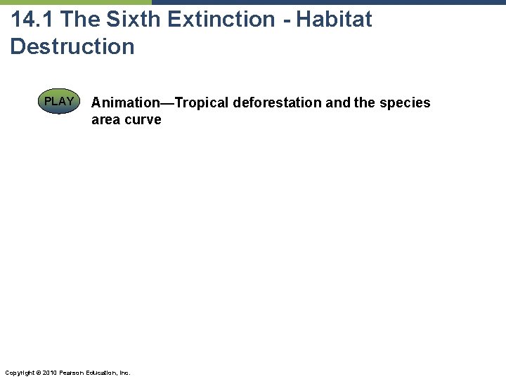 14. 1 The Sixth Extinction - Habitat Destruction PLAY Animation—Tropical deforestation and the species