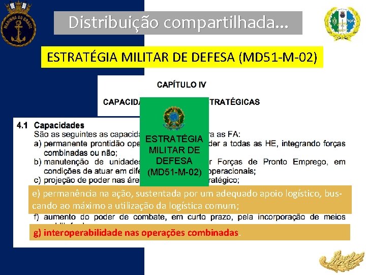 Distribuição compartilhada. . . ESTRATÉGIA MILITAR DE DEFESA (MD 51 -M-02) e) permanência na