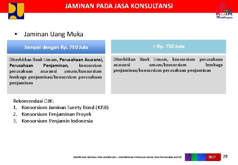 JAMINAN PADA JASA KONSULTANSI • Jaminan Uang Muka Sampai dengan Rp. 750 Juta >