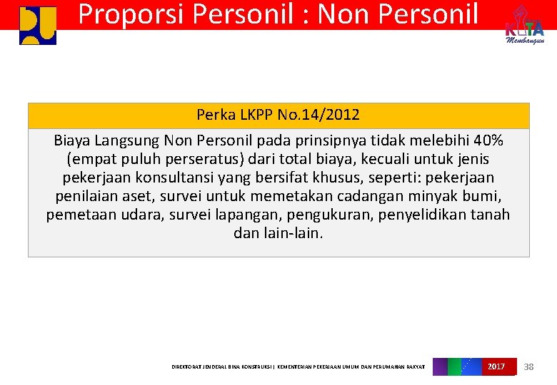 Proporsi Personil : Non Personil Perka LKPP No. 14/2012 Biaya Langsung Non Personil pada