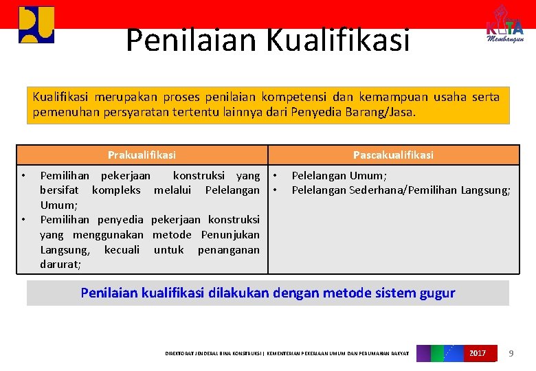 Penilaian Kualifikasi merupakan proses penilaian kompetensi dan kemampuan usaha serta pemenuhan persyaratan tertentu lainnya