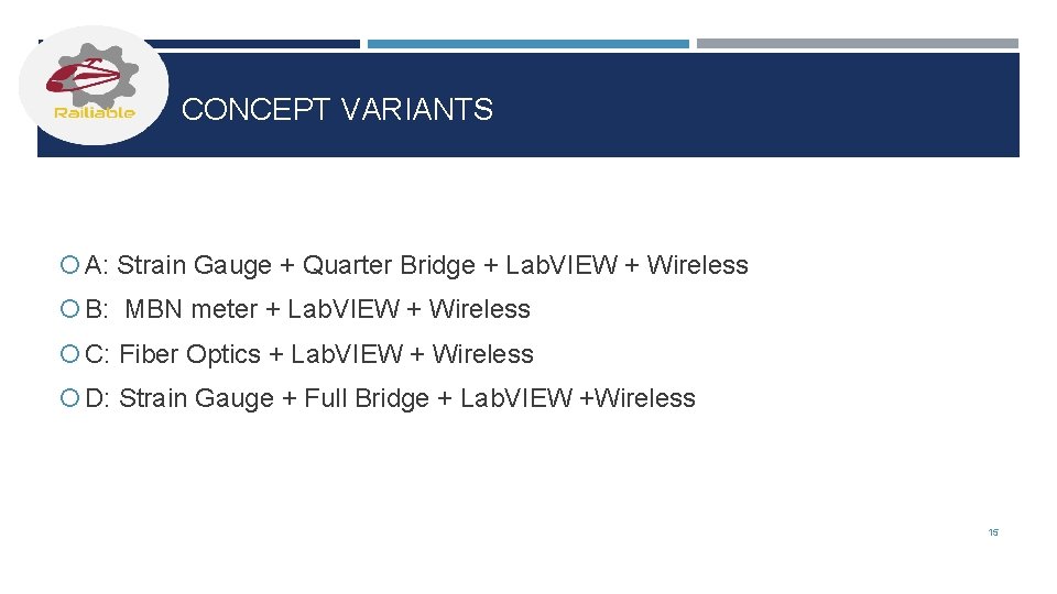 CONCEPT VARIANTS A: Strain Gauge + Quarter Bridge + Lab. VIEW + Wireless B: