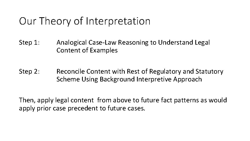 Our Theory of Interpretation Step 1: Analogical Case-Law Reasoning to Understand Legal Content of