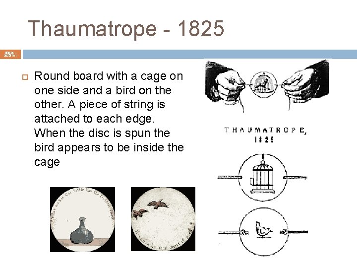 Thaumatrope - 1825 陳鍾誠 2020/11/1 Round board with a cage on one side and