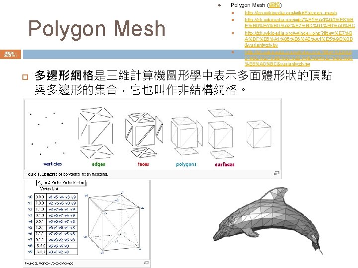 l Polygon Mesh (網格) l Polygon Mesh l l l 陳鍾誠 2020/11/1 http: //en.